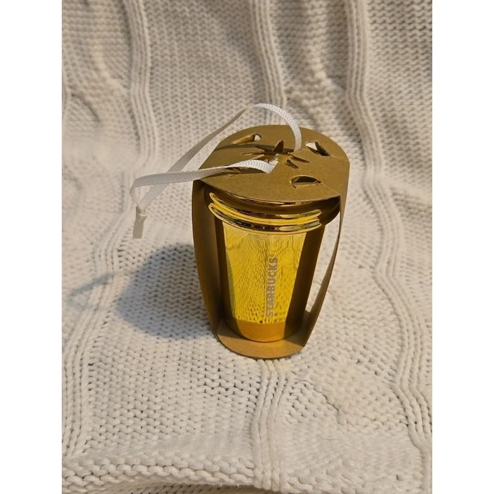 NWT 2012 Starbucks Shiny‎ GOLD Ceramic To-Go Cup Christmas Tree Ornament